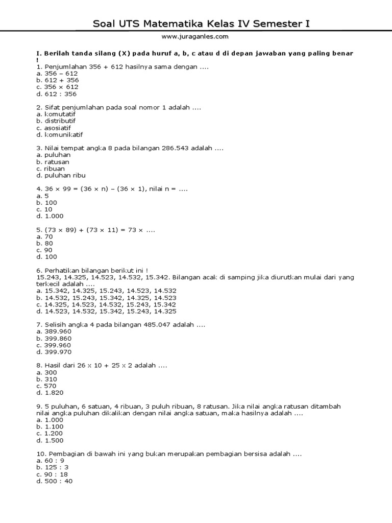Contoh Soal: Soal Matematika Kelas 6 Semester 2 Juragan Les