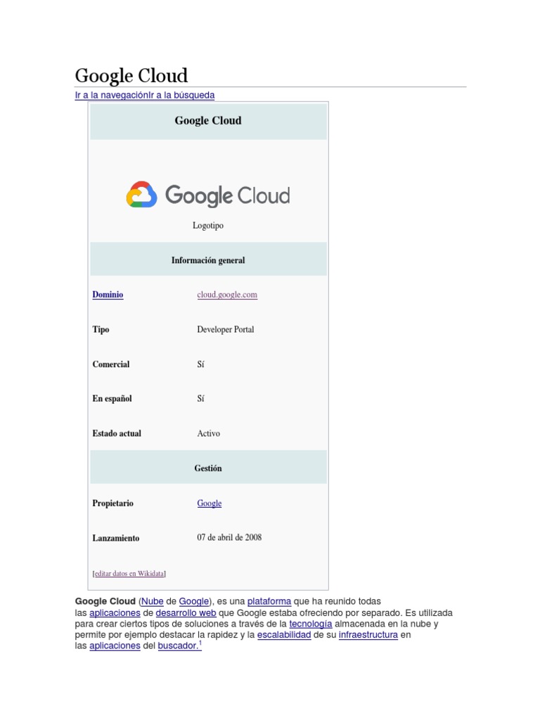 Google Cloud: Plataforma de Servicios en la Nube | PDF | Computación en ...