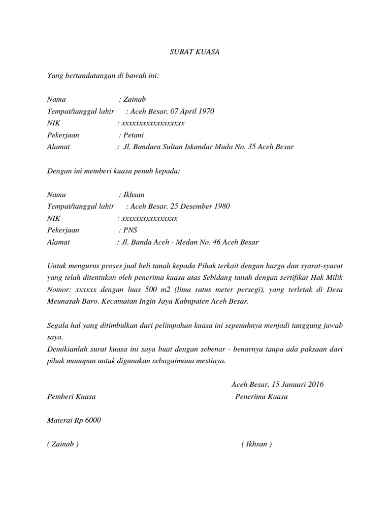 Contoh Surat Kuasa | PDF