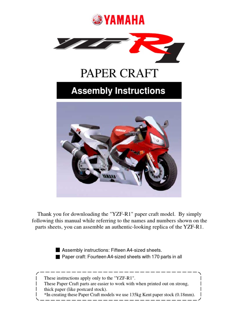 YZF-R1 Papercraft Assembly Guide | PDF | Paper | Adhesive