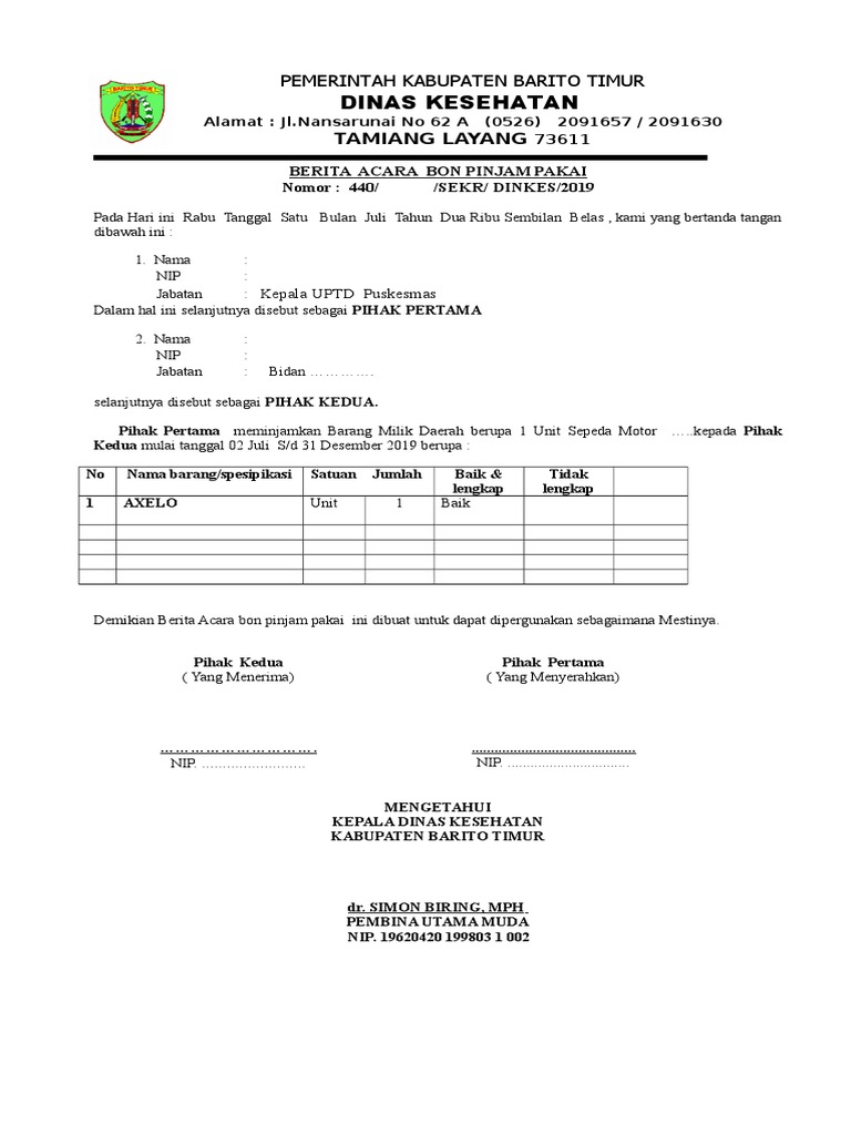 Bap Bon Pinjam Pakai | PDF