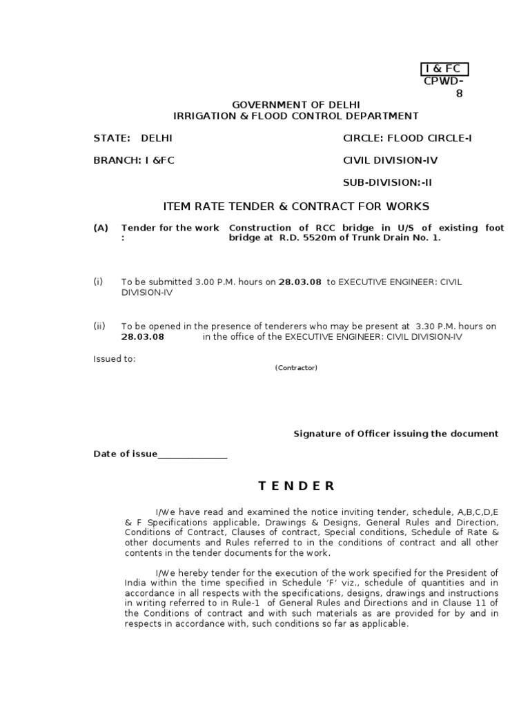 RCC Bridge Construction Tender Document | PDF | Deep Foundation | Masonry