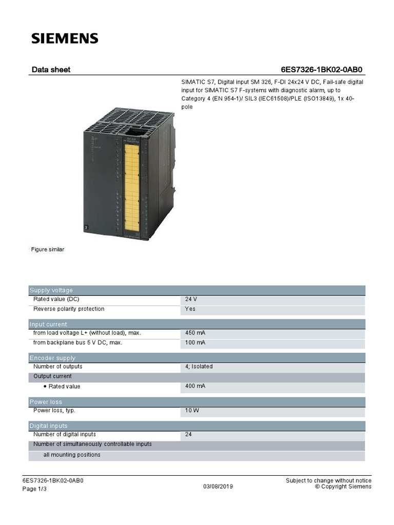 Data Sheet 6ES7326-1BK02-0AB0: Supply Voltage | PDF | Electromagnetism ...
