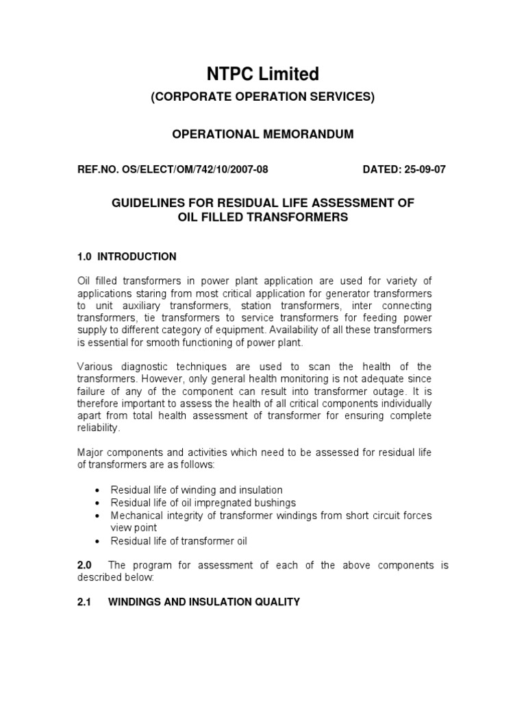 Transformer Residual Life Assessment Guidelines | PDF | Transformer ...