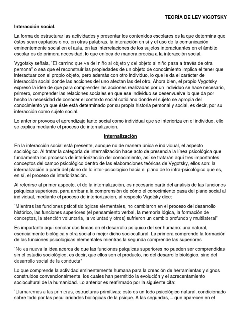 Interacción Social en la Teoría de Vygotsky | PDF | Aprendizaje | Sicología