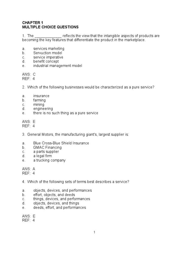 Chapter 1 Multiple Choice Questions and Short Answer Essays on Key