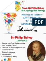 Topic: Sir Philip Sidney: (An Apology For Poetry)