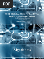 Cs112 - Programming Fundamental: Lecture # 03 - Algorithm and Pseudocode Syed Shahrooz Shamim