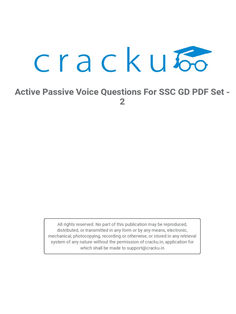 SSC Active and Passive Voice Questions | PDF | Question | Subject (Grammar)