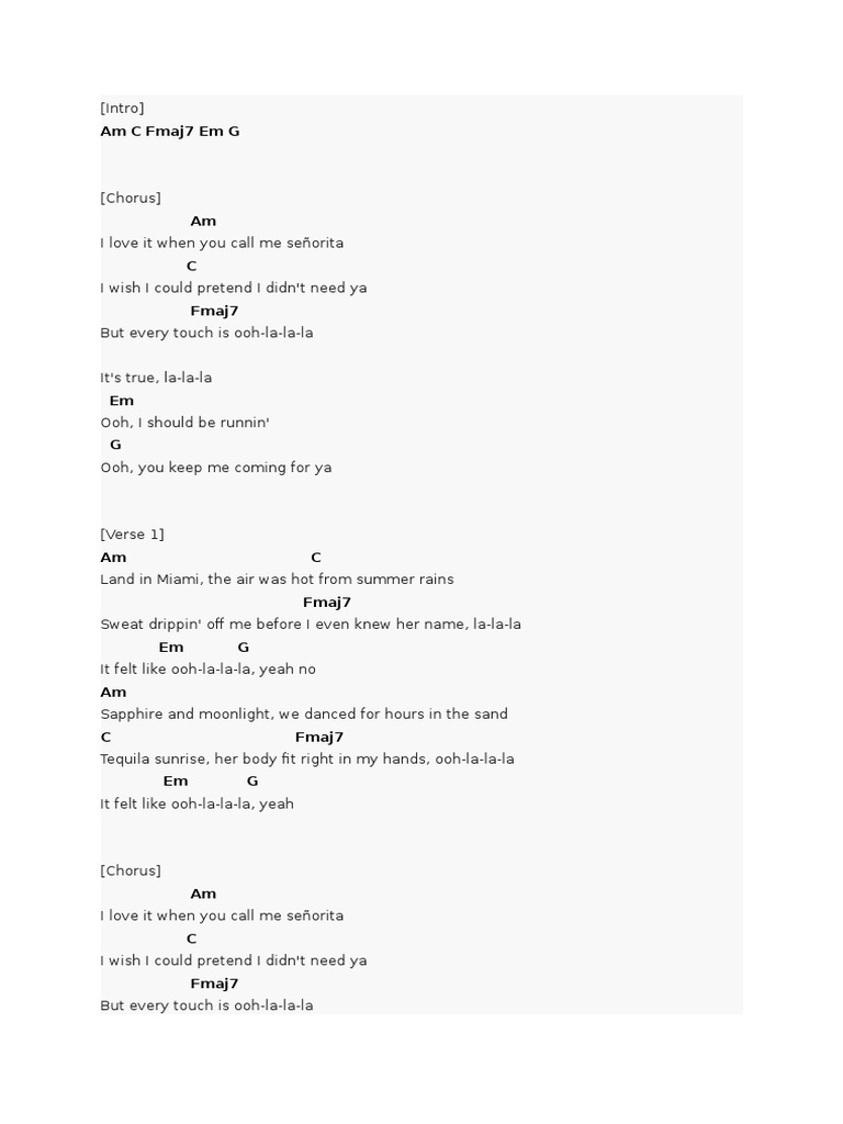 Senorita Chords Songs Musical Compositions