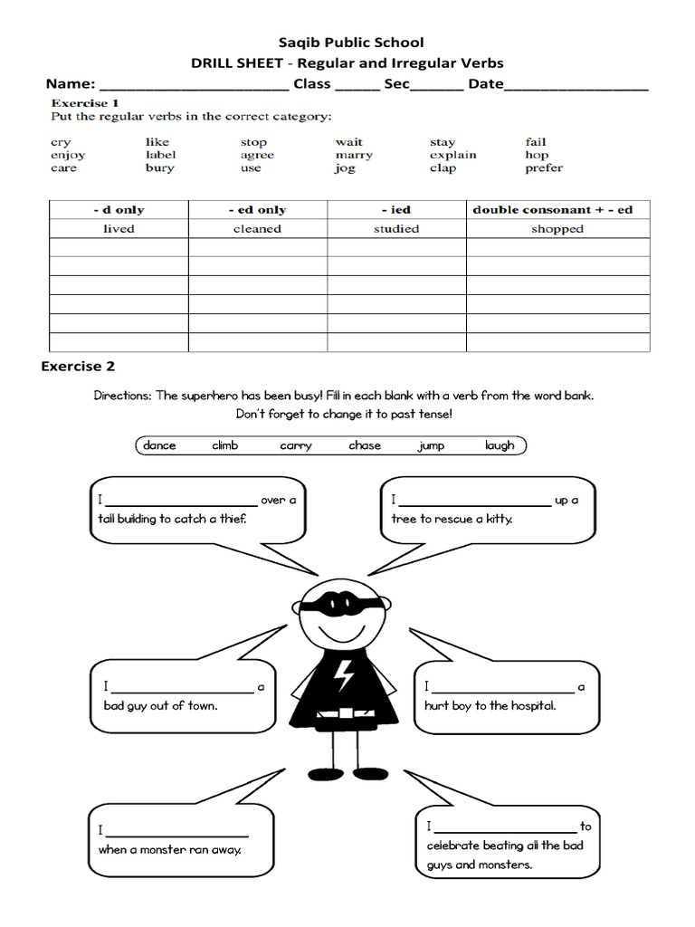 Comprehension and Drill Sheet Regular and Irregualar Verbs PDF