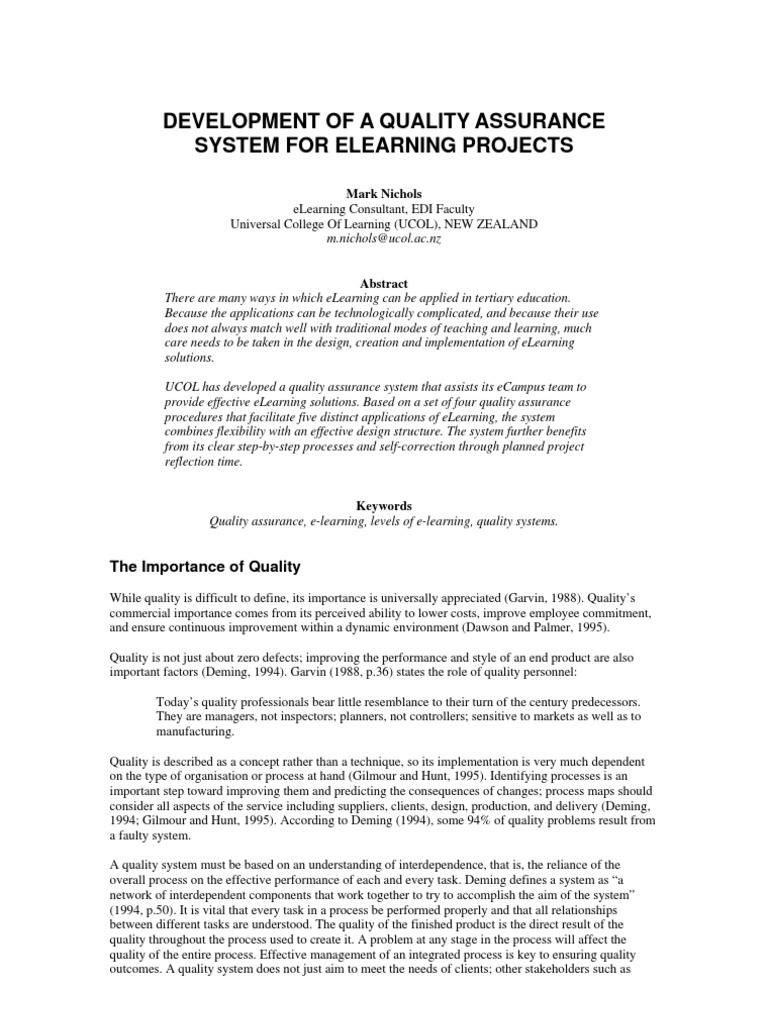 Development of A Quality Assurance System For Elearning Projects | PDF ...