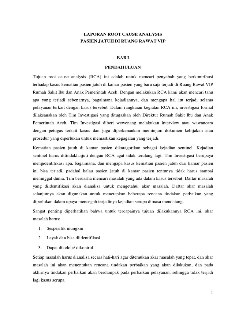 Laporan RCA Pasien Jatuh di VIP | PDF