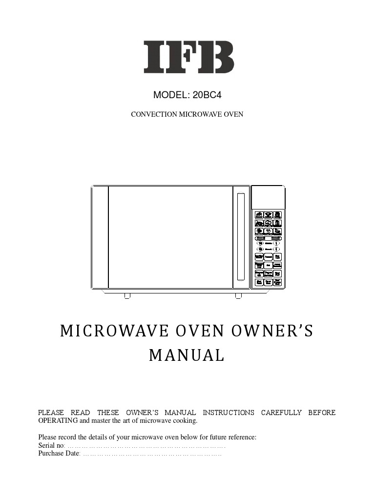 Convection Microwave Oven Model 20BC4 Owner's Manual Comprehensive Instructions for Safe