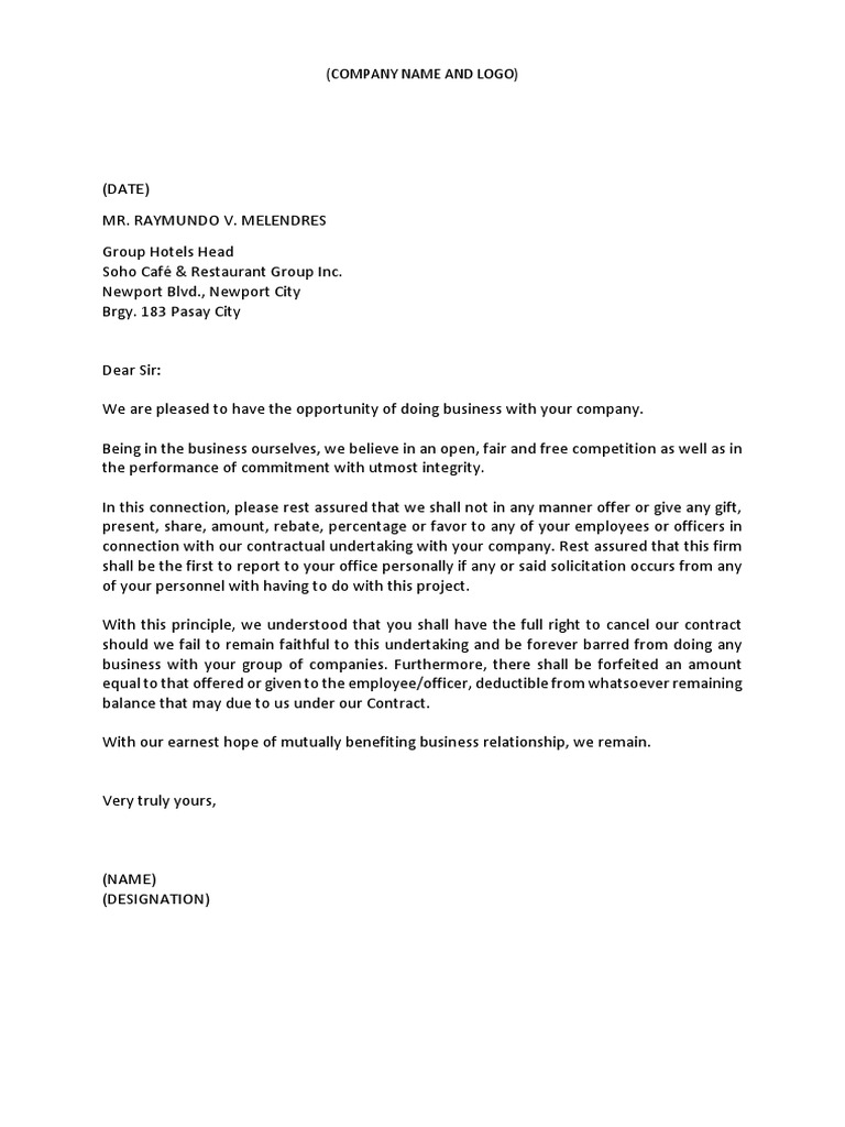 Soho Cafe & Restaurant - Letter 101 | PDF