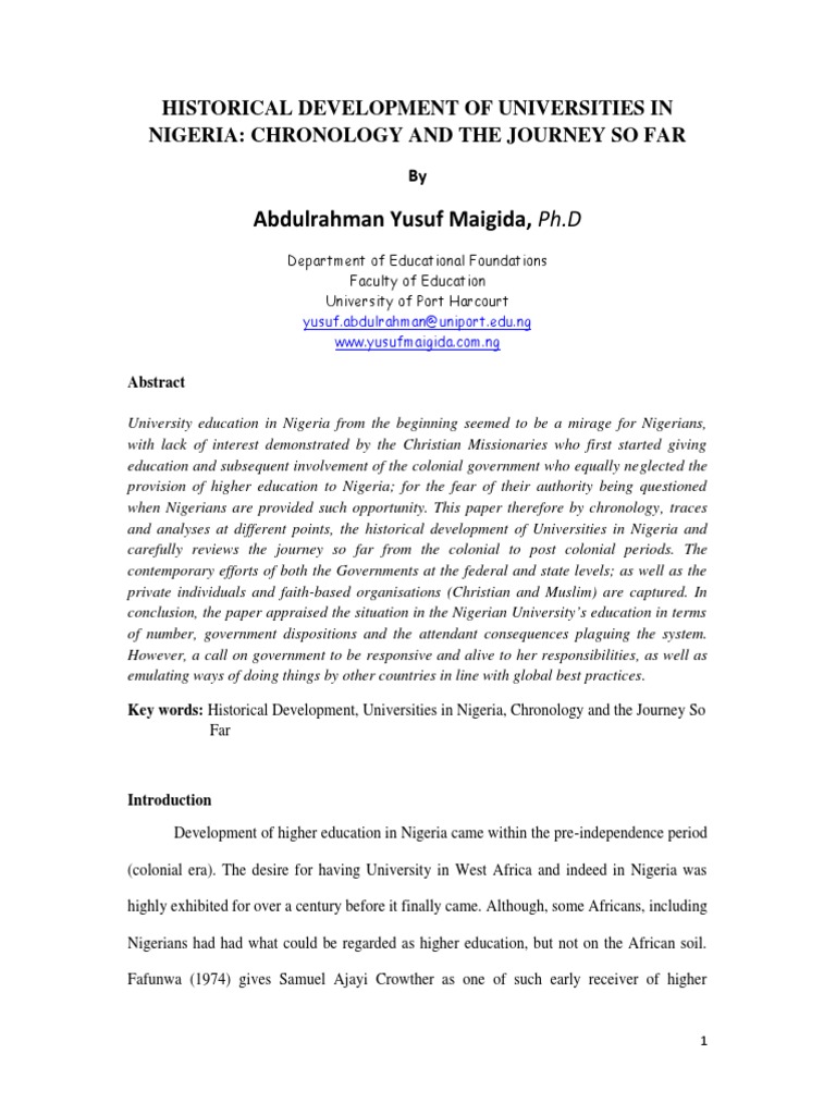 History and Development of Higher Education in Nigeria PDF Nigeria