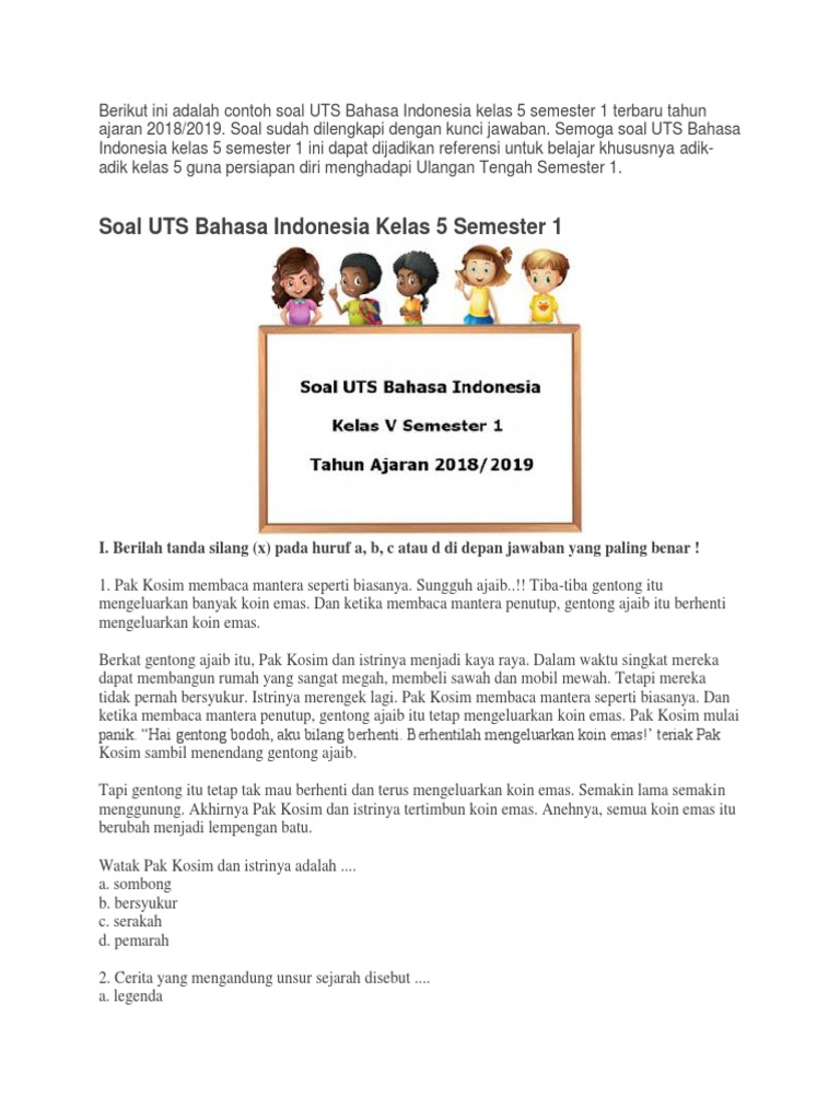Soal Uts Bahasa Indonesia Kelas 5 Semester 1