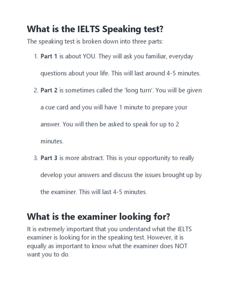 IELTS Speaking Test Overview | PDF | Language Arts & Discipline