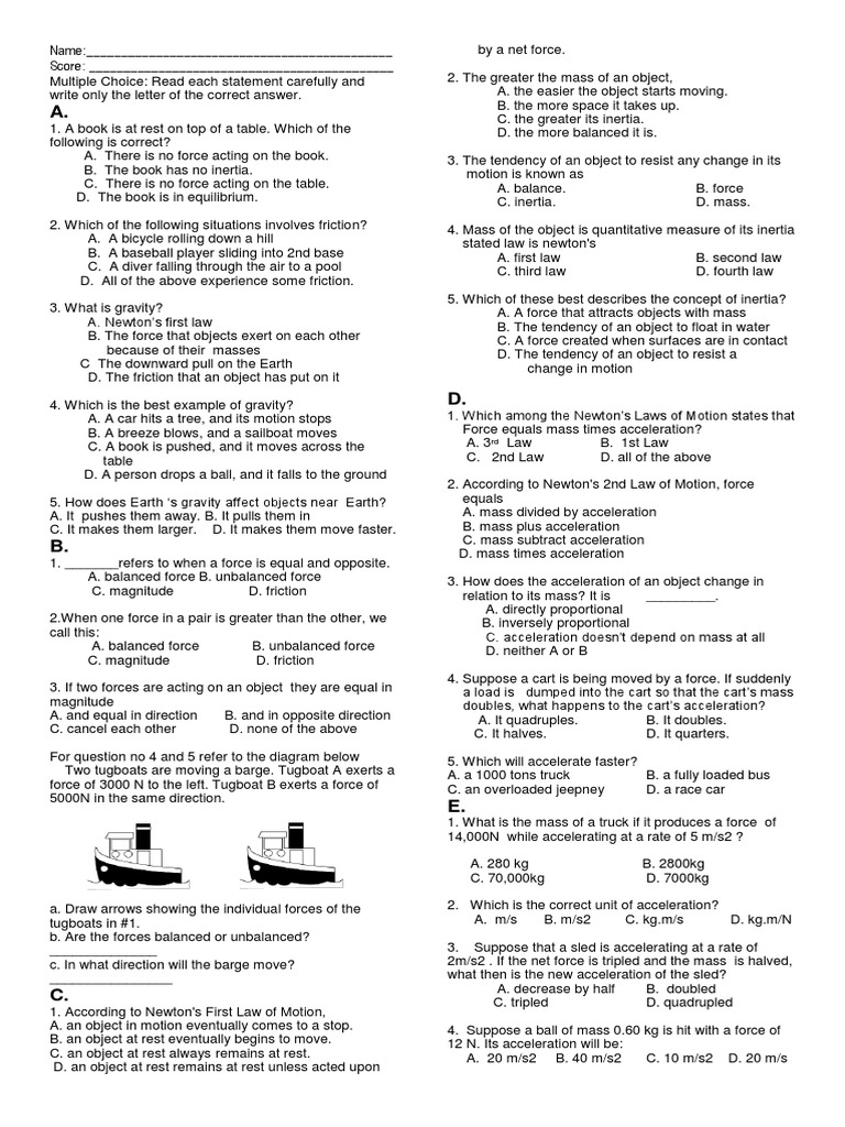 Physics Quiz on Forces and Motion | PDF | Force | Waves