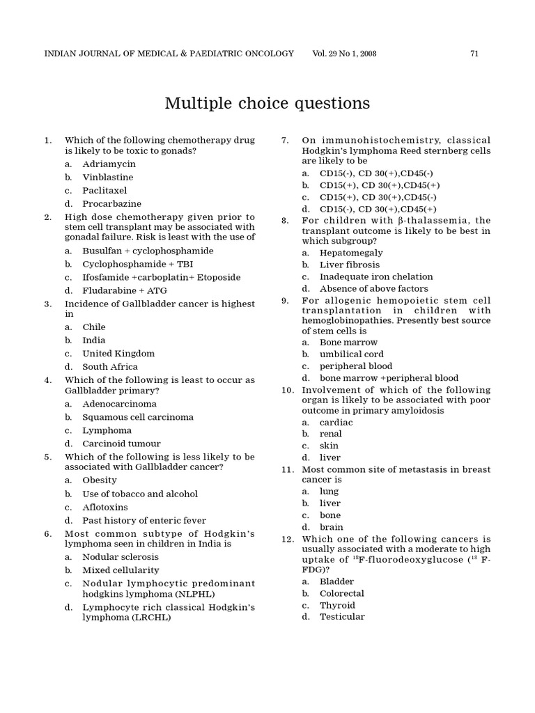 Multiple Choice Questions Indian Journal of Medical & Paediatric