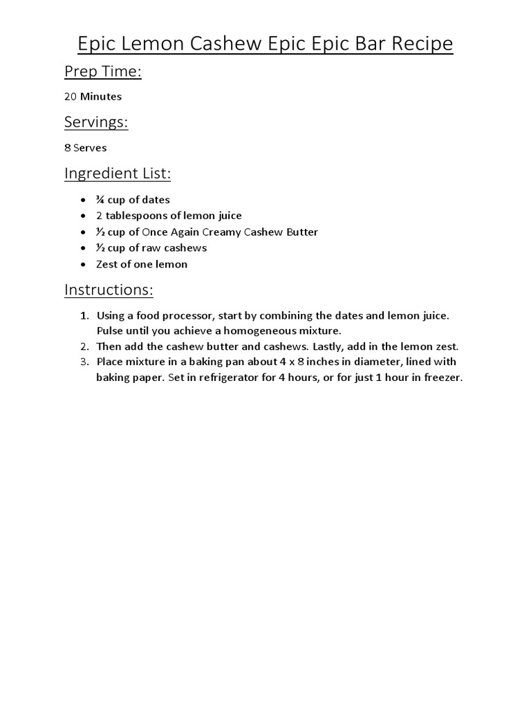 Epic Lemon Cashew Epic Epic Bar Recipe PDF Western Cuisine