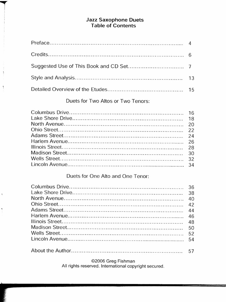 Greg FishmanJazz Sax Duets PDF Tenor Saxophone Saxophone