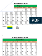 Vehicle Monitoring August: Sunday Monday Tuesday Wednesday Thursday Friday Saturday