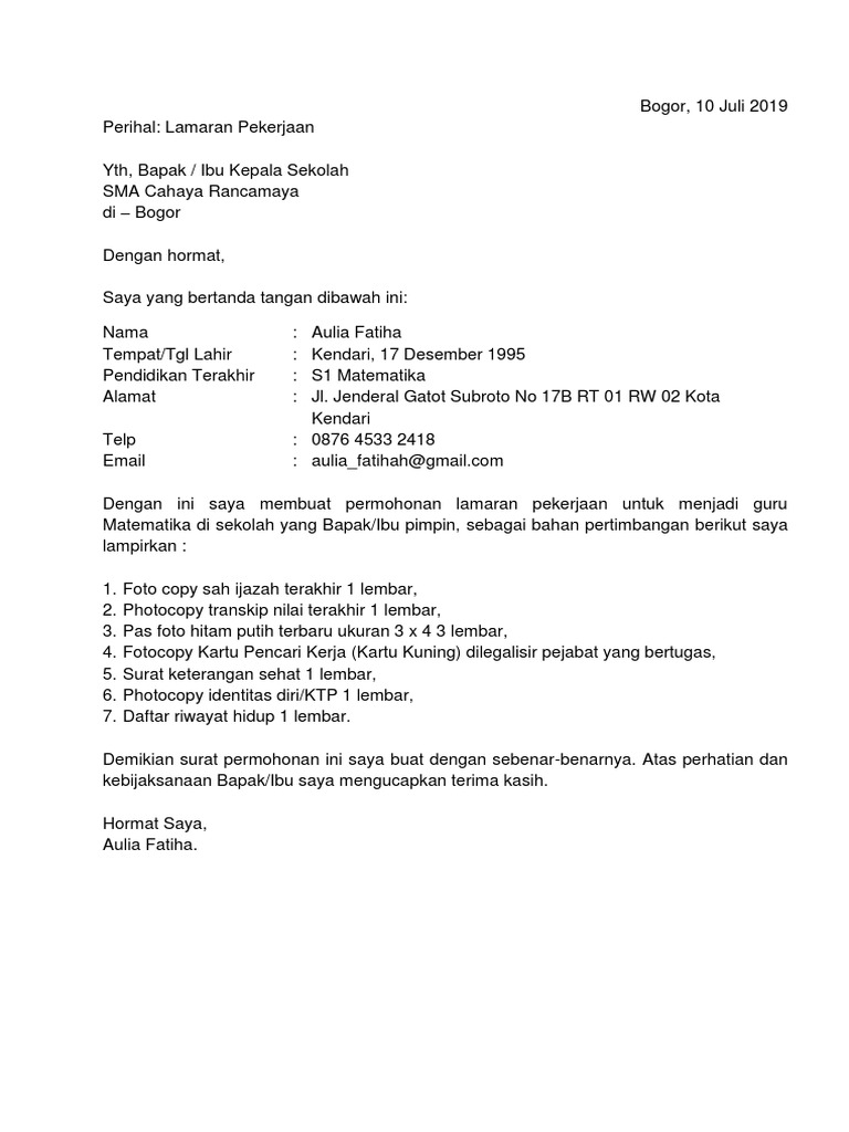 Download 61+ Contoh Surat Surat Lamaran Kerja Guru Bahasa Indonesia Terbaru Gratis