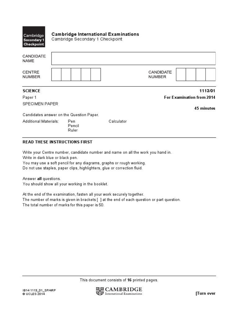Science Specimen Paper 1 | PDF | Rock (Geology) | Magnesium