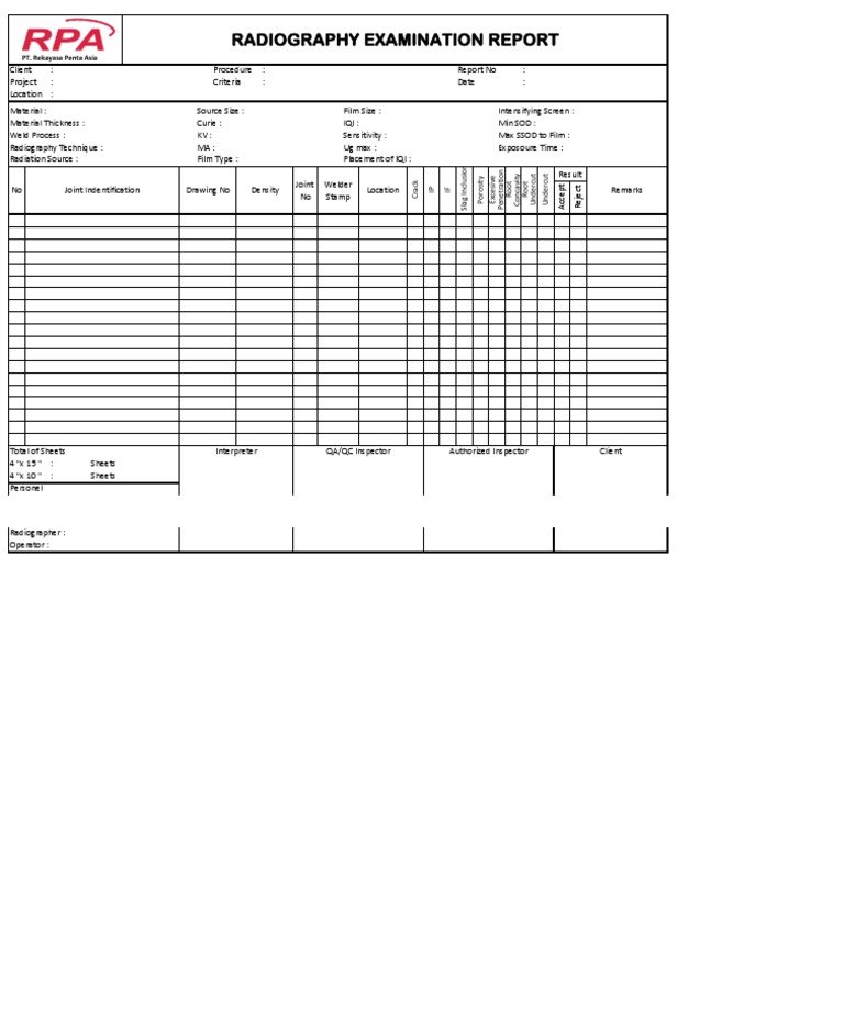 Radiography Examination Report: PT. Rekayasa Penta Asia | Download Free ...