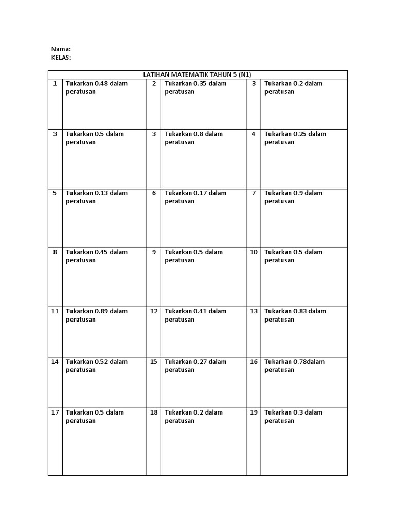 Matematik Tahun 5 (Peratus N1) | PDF