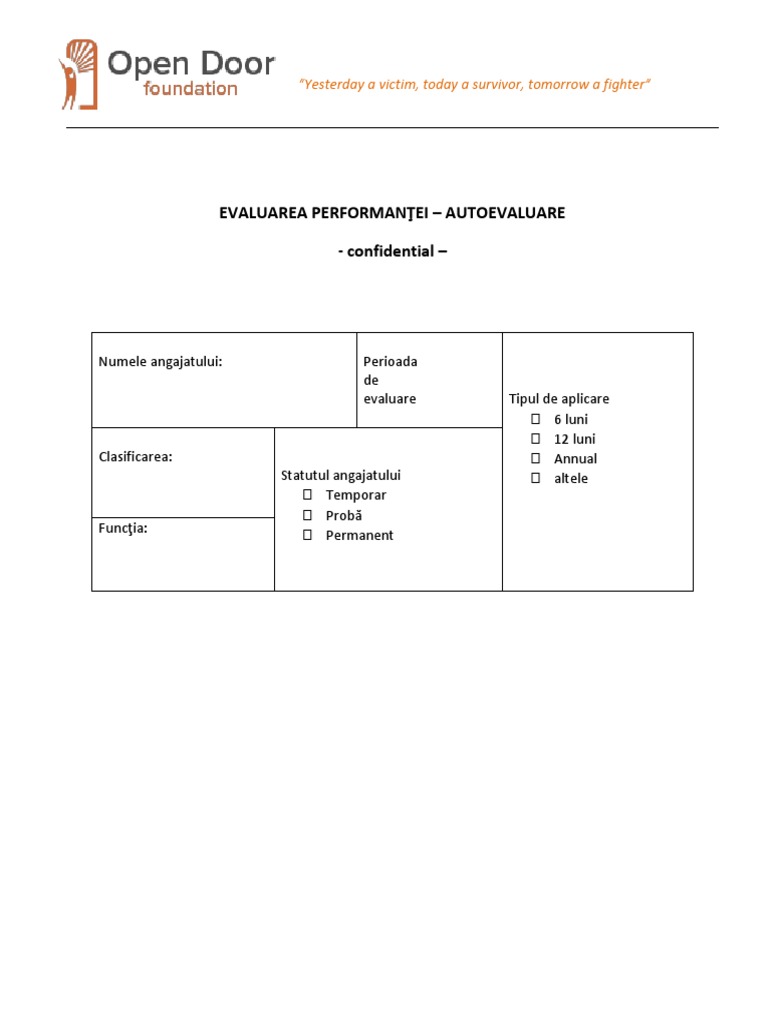 AUTOEVALUARE Angajat - EVALUAREA PERFORMANŢEI | PDF