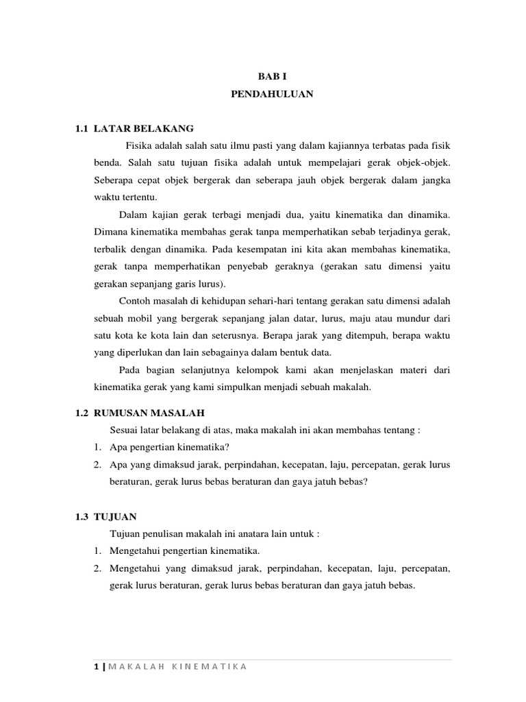 Bab I Pendahuluan Makalah Kinematika