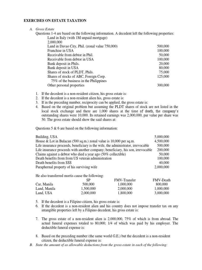 Estate Taxation Exercises and Scenarios | PDF | Tax Deduction | Estate ...