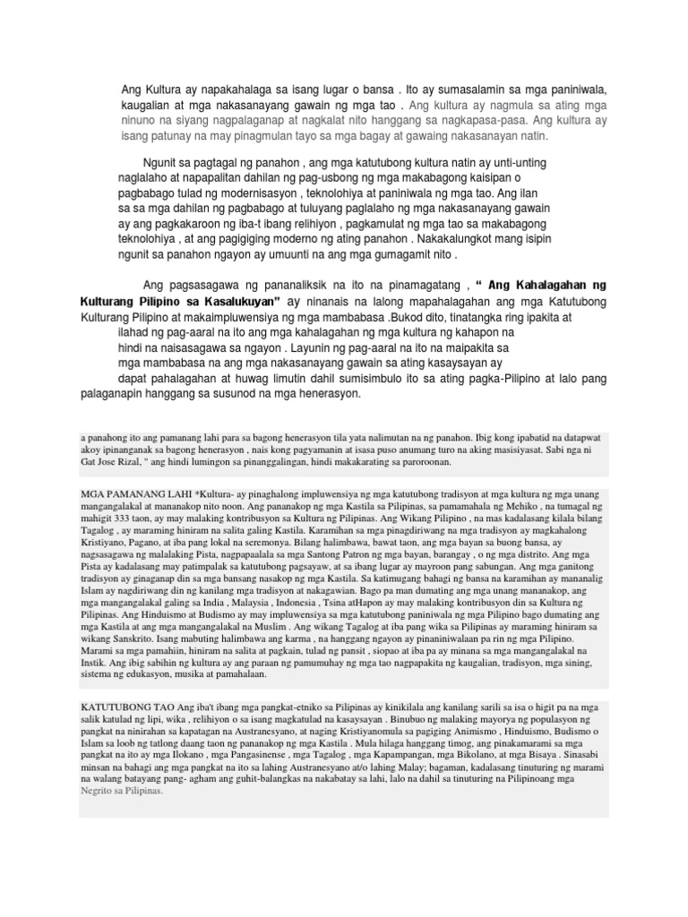 Kahalagahan Ng Kultura Pdf