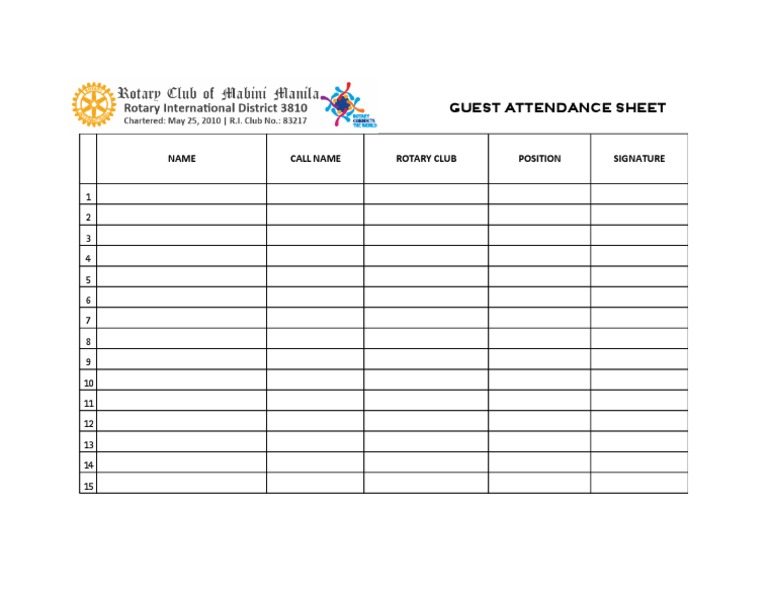Rotary Club Attendance Sheet PDF
