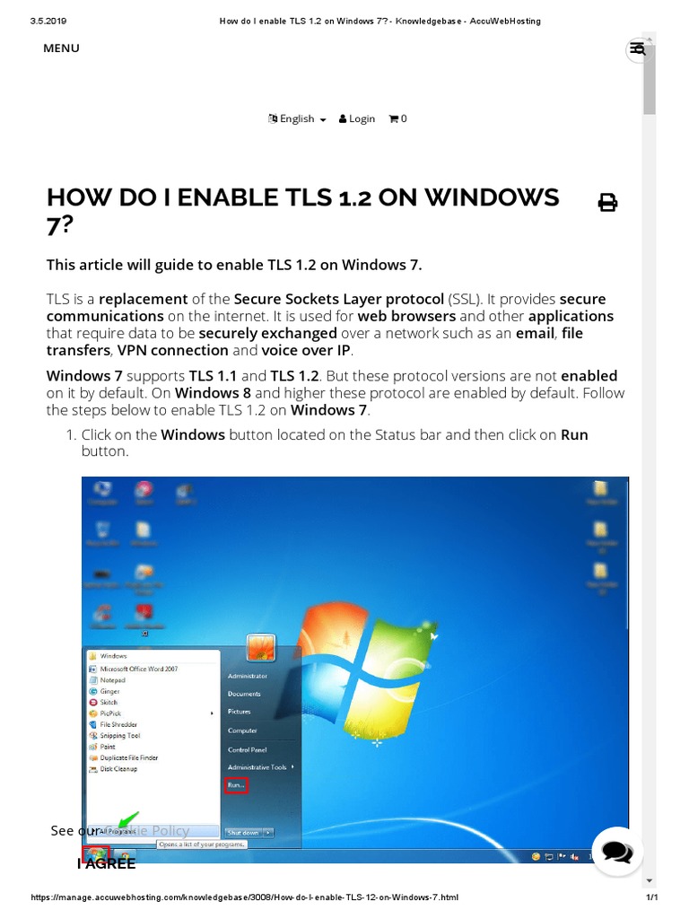 How Do I Enable TLS 1.2 On Windows 7 - Knowledgebase - AccuWebHosting | PDF