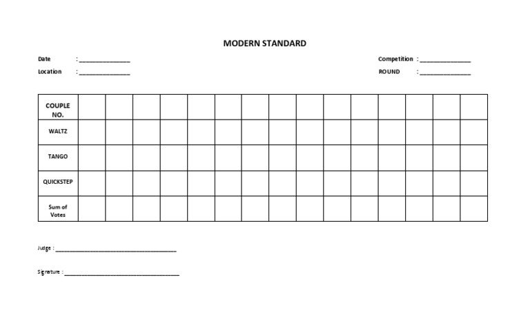 Dancesport Competition Score Sheet | PDF | Finance & Money Management
