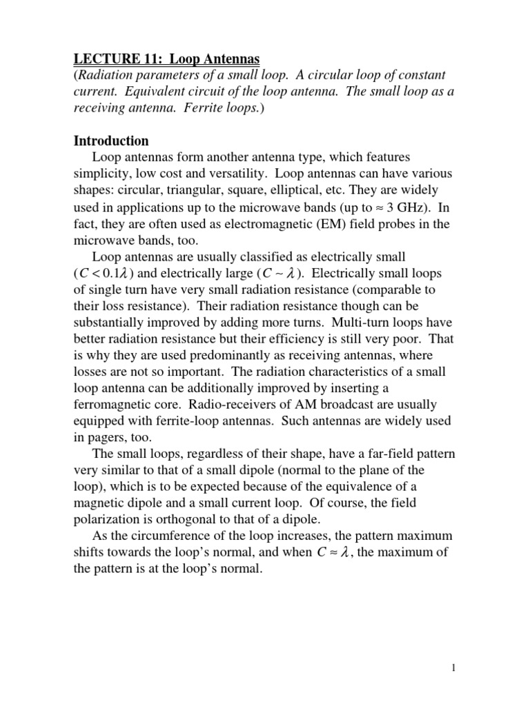 Loop Antennas: Radiation & Design | PDF | Antenna (Radio) | Magnetic Field