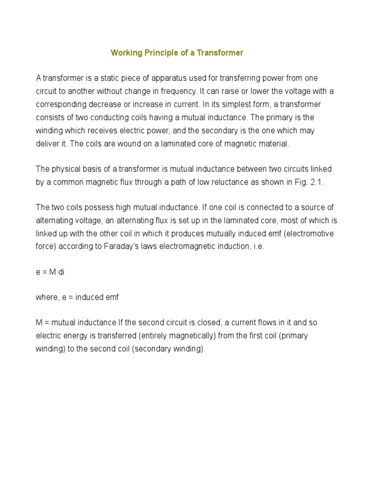Transformer Working Principle | PDF | Teaching Methods & Materials ...