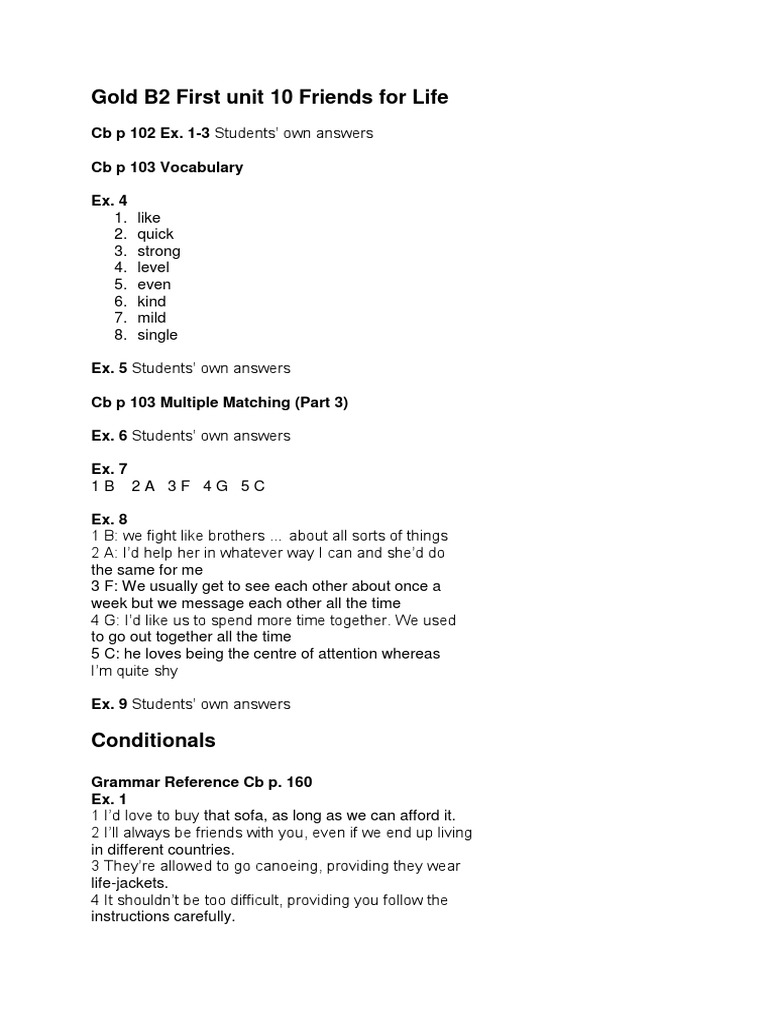 Gold b2 first unit 10 key pdf