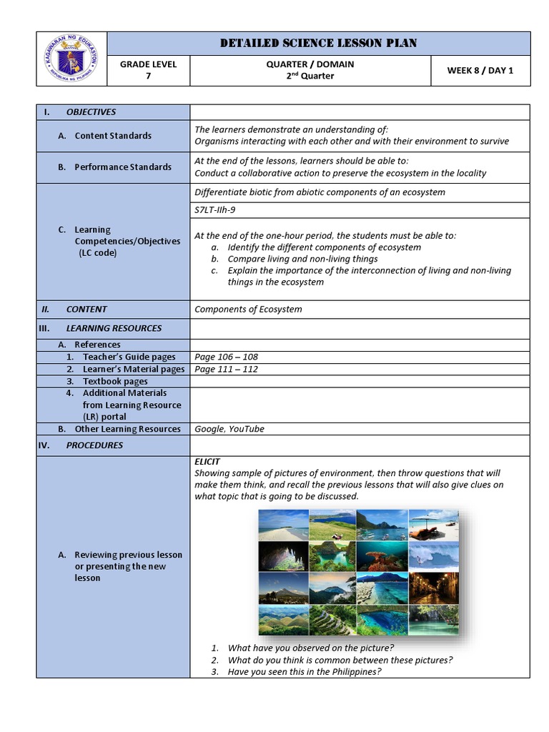 Grade 7 Ecosystem Lesson Plan | PDF | Lesson Plan | Life