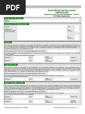 Electrical Installation Certificate