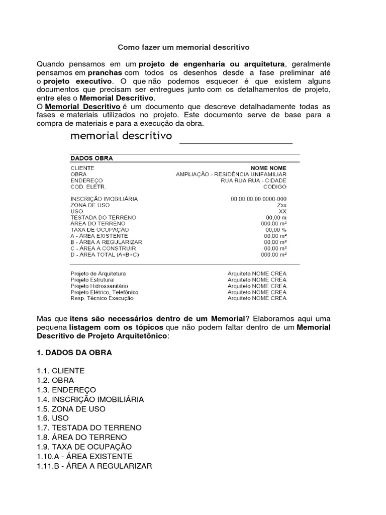 Como Elaborar um Memorial Descritivo | PDF | Pinturas | Mídia artística