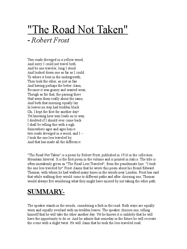 The Road Not Taken An Analysis | PDF