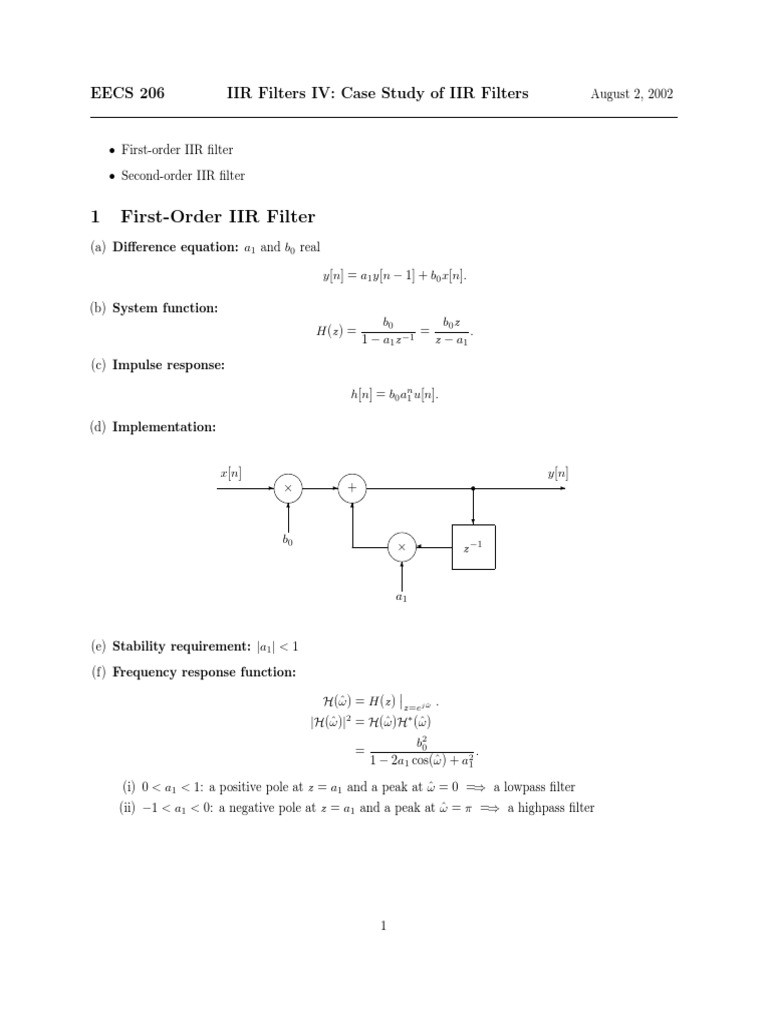 IIR Filter Design: First & Second Order | PDF | Low Pass Filter ...