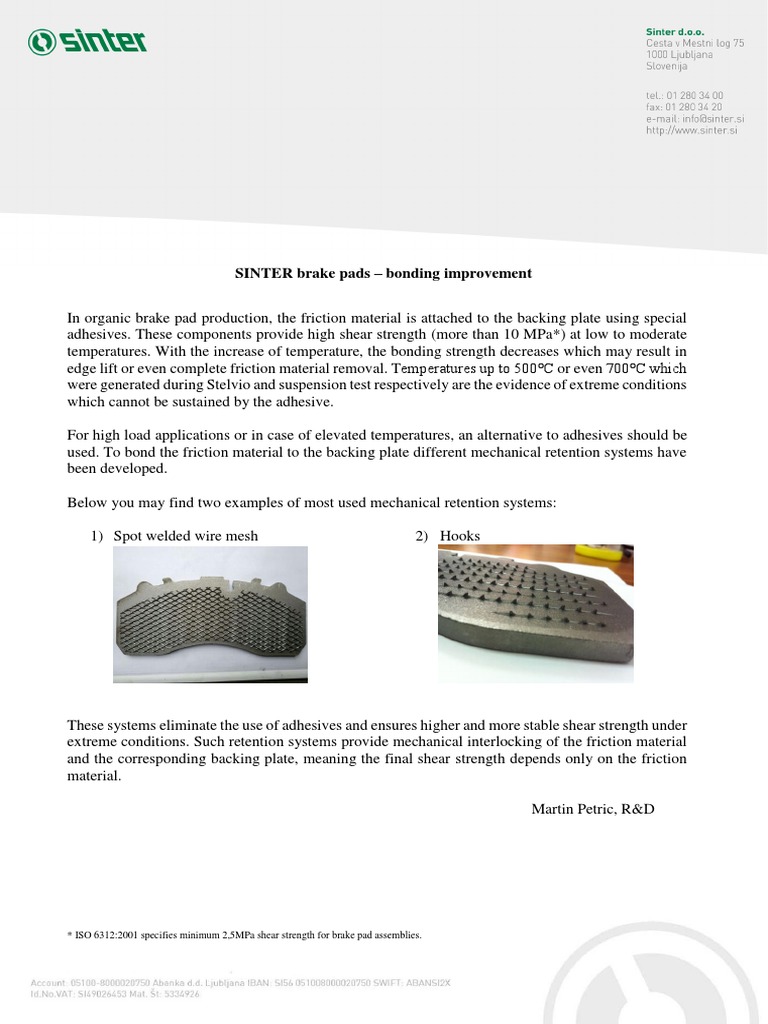 SINTER Brake Pads Bonding Improvement PDF