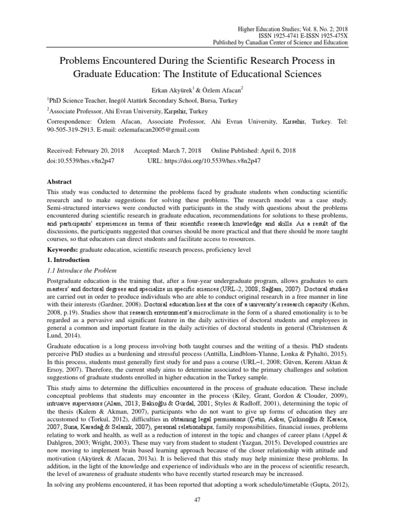 Problems Encountered During the Scientific Research Process in Graduate
