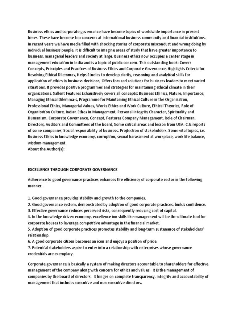 Business Ethics and Corporate Governance Guide | PDF | Corporate ...