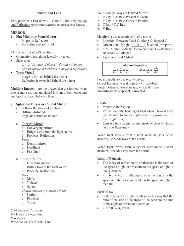 Characteristics of A Plane Mirror | PDF | Lens (Optics) | Human Eye
